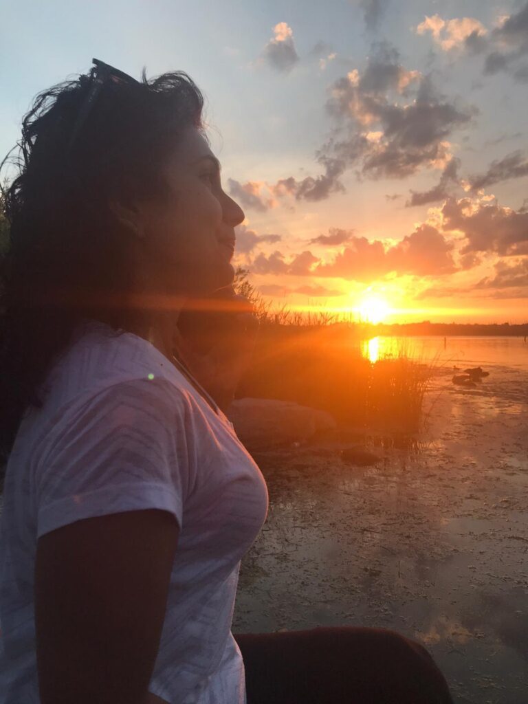 Woman with sunset